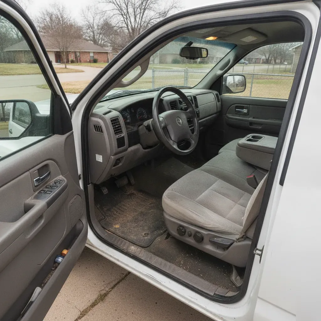 Pickup truck interior with light dust showing minimal steam cleaning need in Fort Worth